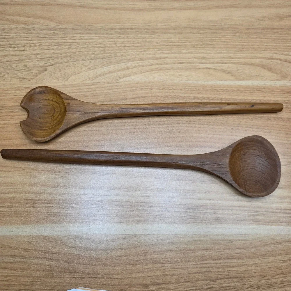 Vintage Teak Solid Wood Salad Bowl Serving Set 7pc Brown Mid Century‎ Modern